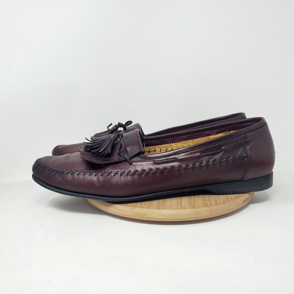 Santoni Loafers Mens 15 Burgundy Leather Kiltie Tassel Slip On Shoes Italy - Picture 2 of 16